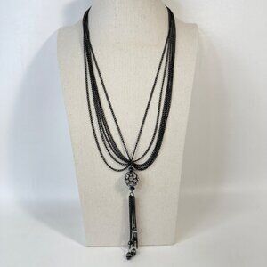 Long Black Y-Drop Multi-Chain Necklace Vintage Flapper Style Chain Tassel